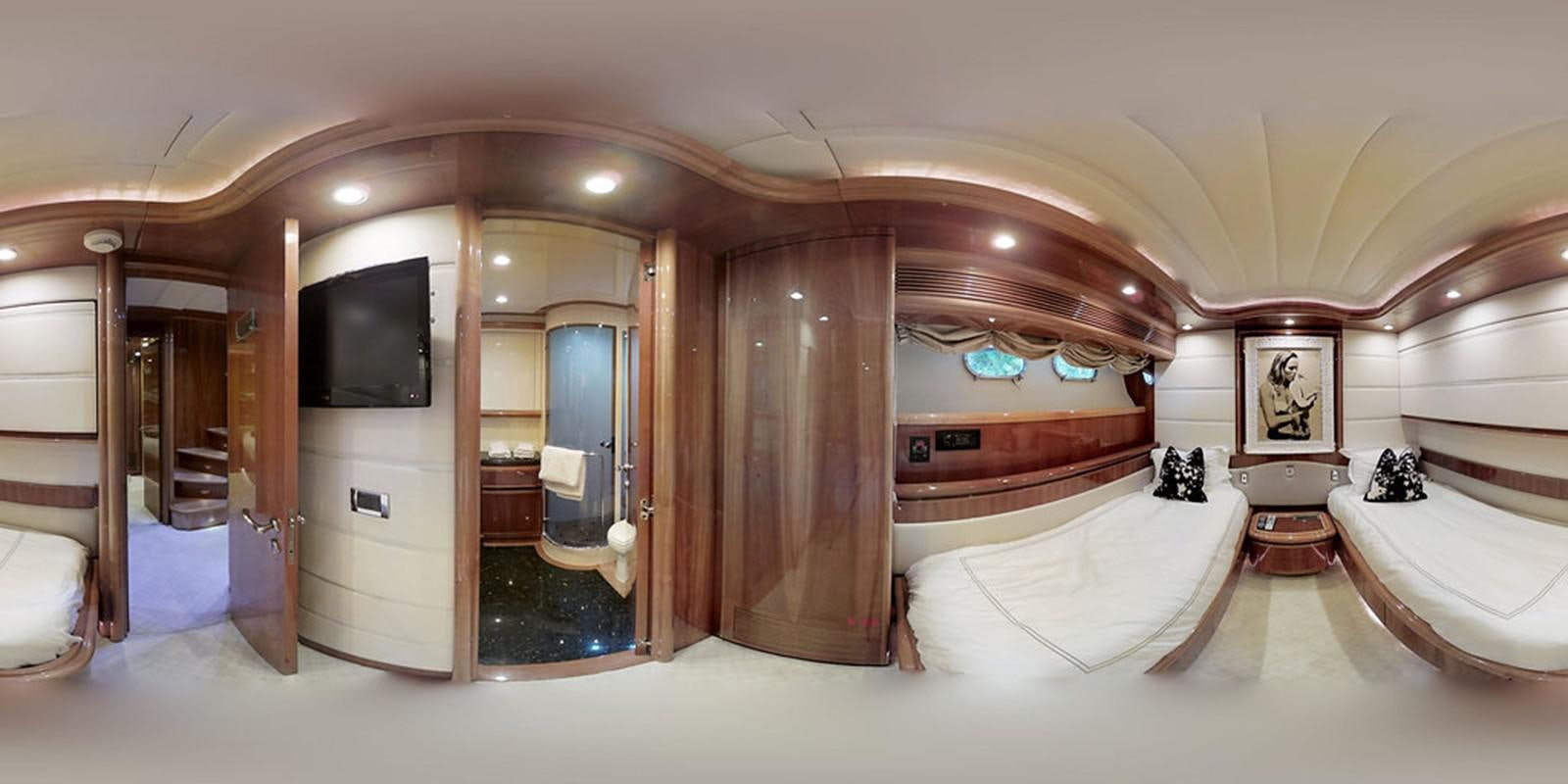 a large room with a large mirror aboard 00Z Yacht for Sale