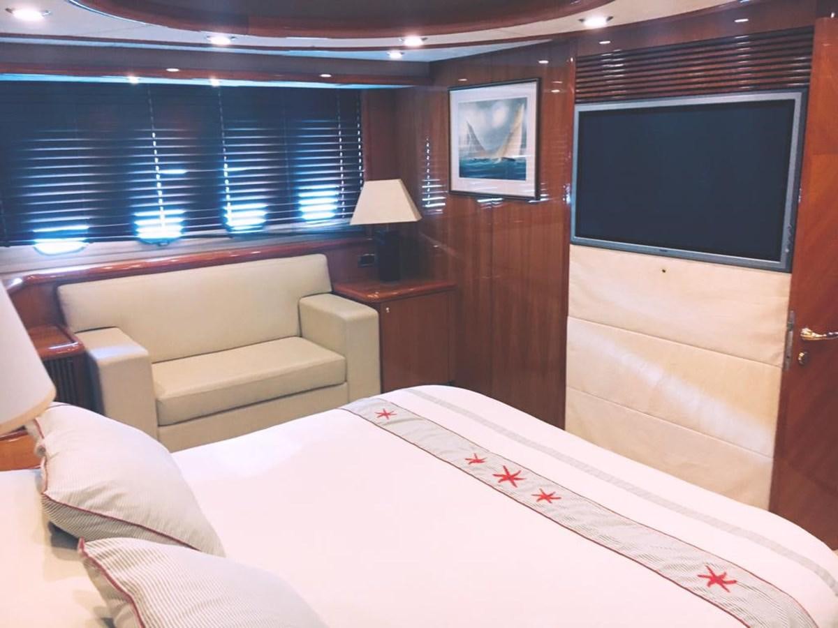 a room with a bed and a tv on the wall aboard FUNTASEA Yacht for Sale