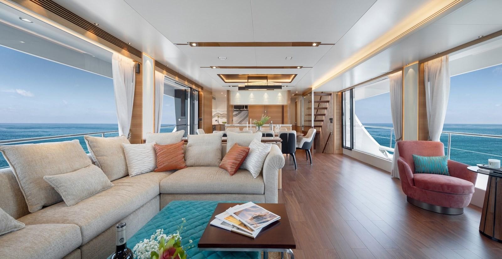 a living room with a large window aboard FD92 (NEW BOAT SPEC)  Yacht for Sale