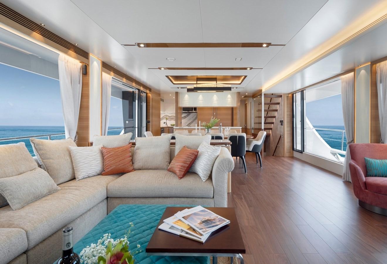 a living room with a large window aboard FD92 (NEW BOAT SPEC)  Yacht for Sale