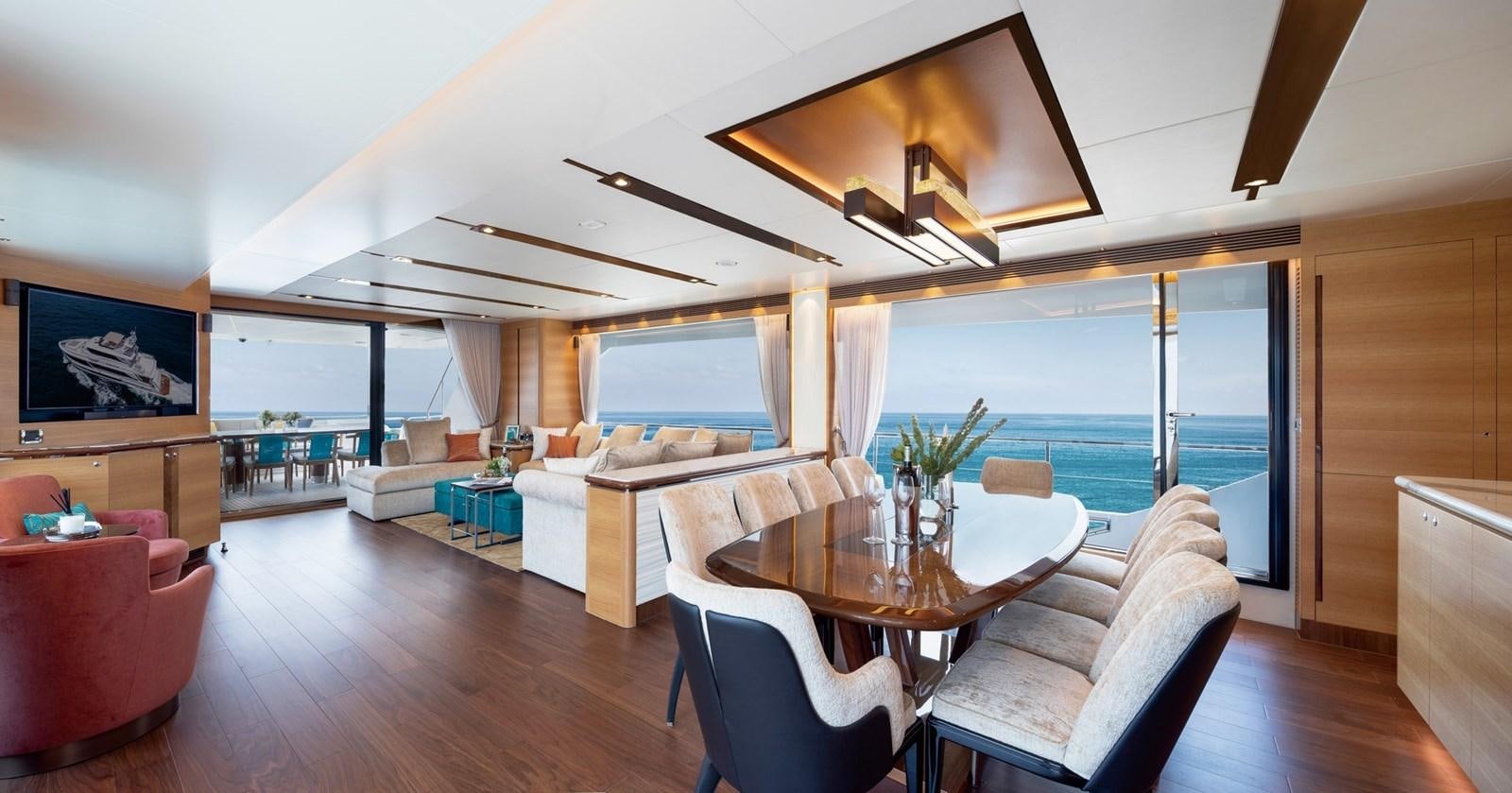 a living room with a large window aboard FD92 (NEW BOAT SPEC)  Yacht for Sale