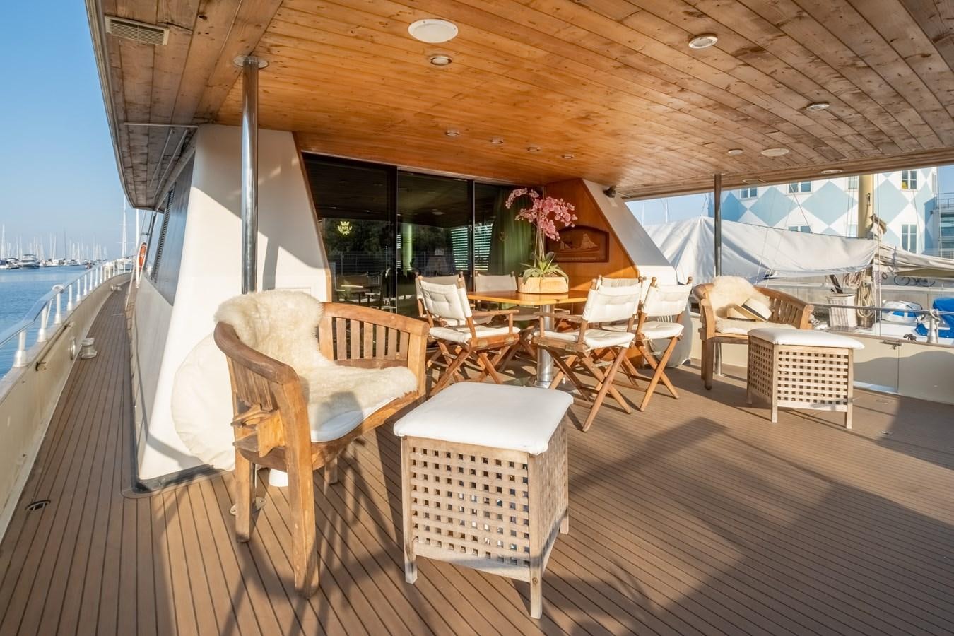a boat on a deck aboard TIENNA Yacht for Sale