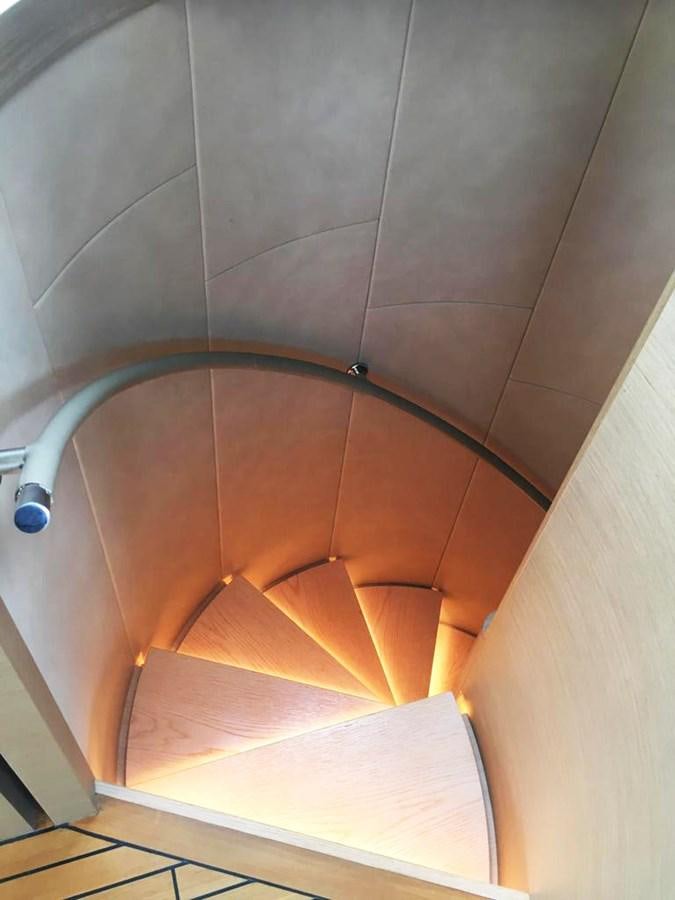 a metal spiral staircase aboard PALGREMAT Yacht for Sale