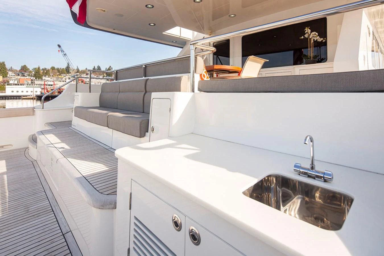 a large white boat with a sink aboard 92 PARAGON COCKPIT Yacht for Sale