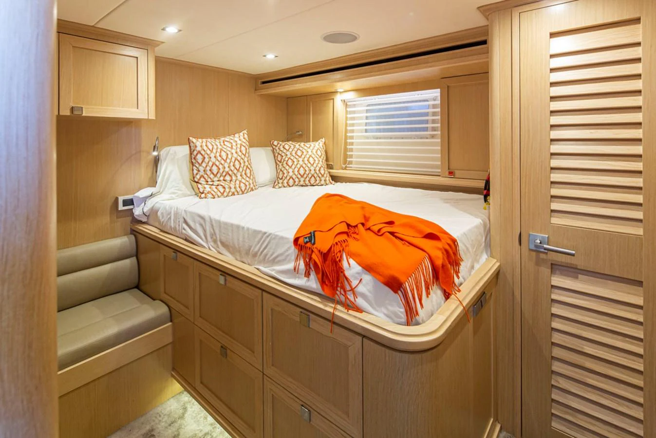 a bed in a room aboard 92 PARAGON COCKPIT Yacht for Sale