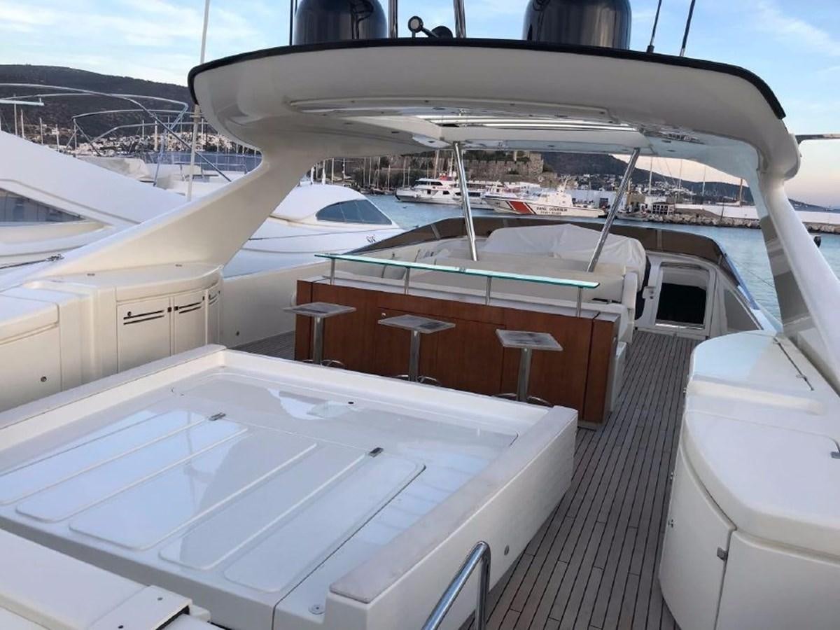 a deck with a table and chairs on it aboard BLACK SWAN Yacht for Sale