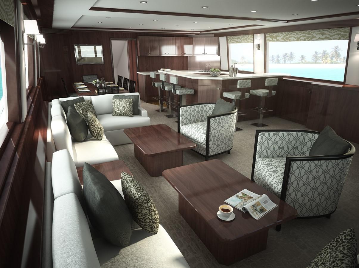 a room with a table chairs and a couch aboard 2022 VIKING 92 CONVERTIBLE (TBD) Yacht for Sale