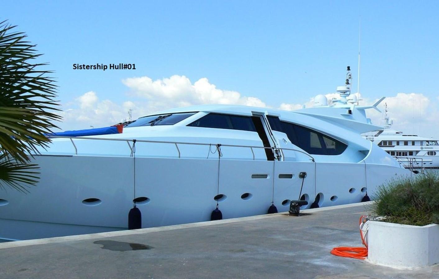 a white yacht parked on a dock aboard ALTINEL 92' Yacht for Sale