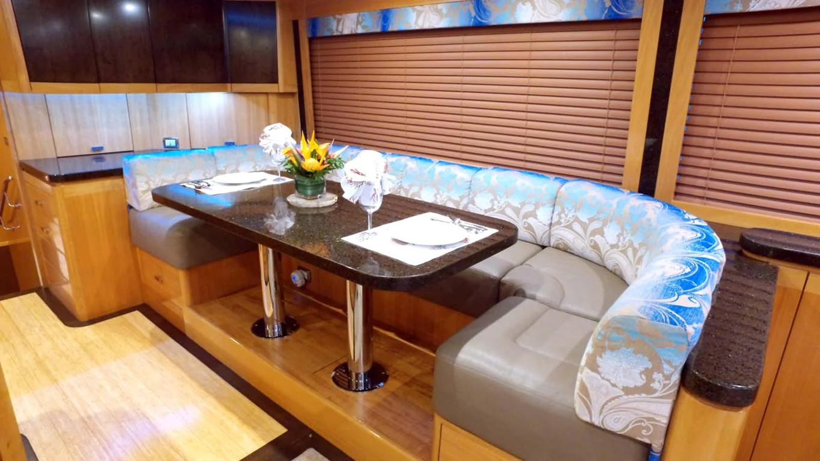 a living room with a couch and coffee table aboard SILKY Yacht for Sale