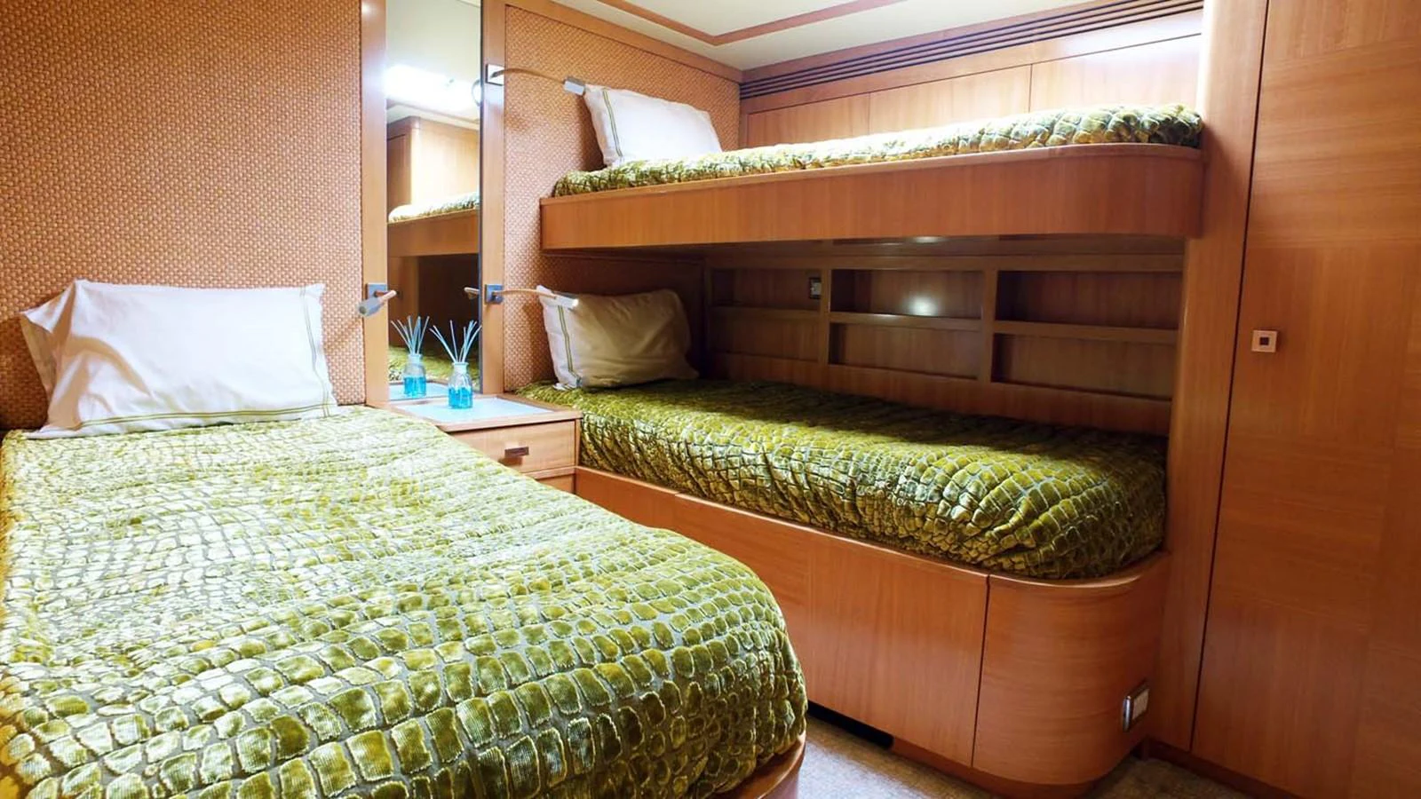 a couple of beds in a room aboard SILKY Yacht for Sale