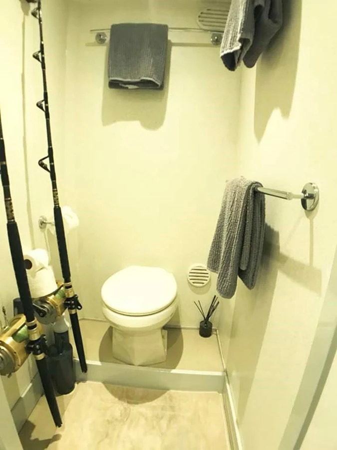 a bathroom with towels on the wall aboard SILKY Yacht for Sale