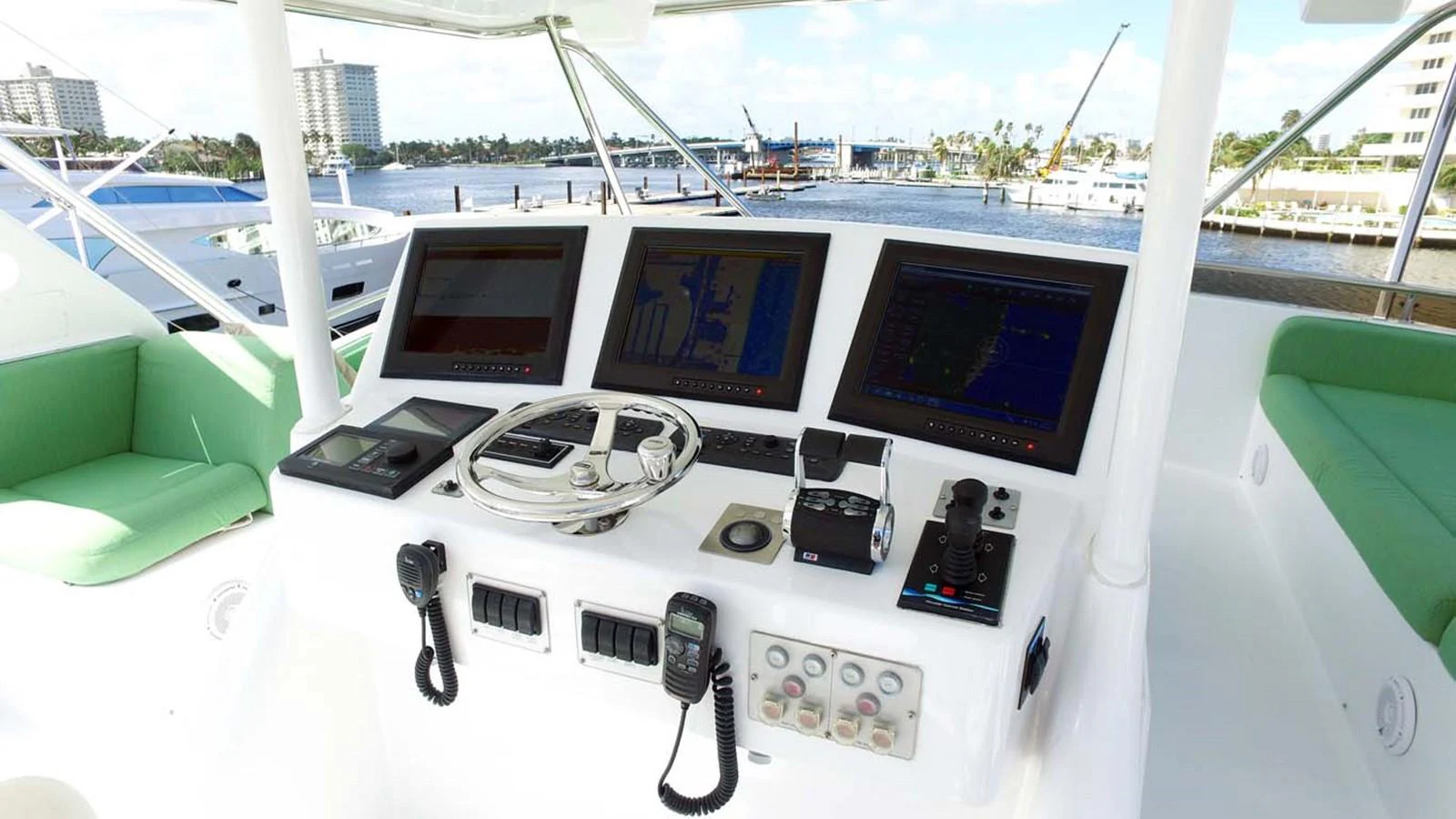 a boat with multiple monitors aboard SILKY Yacht for Sale