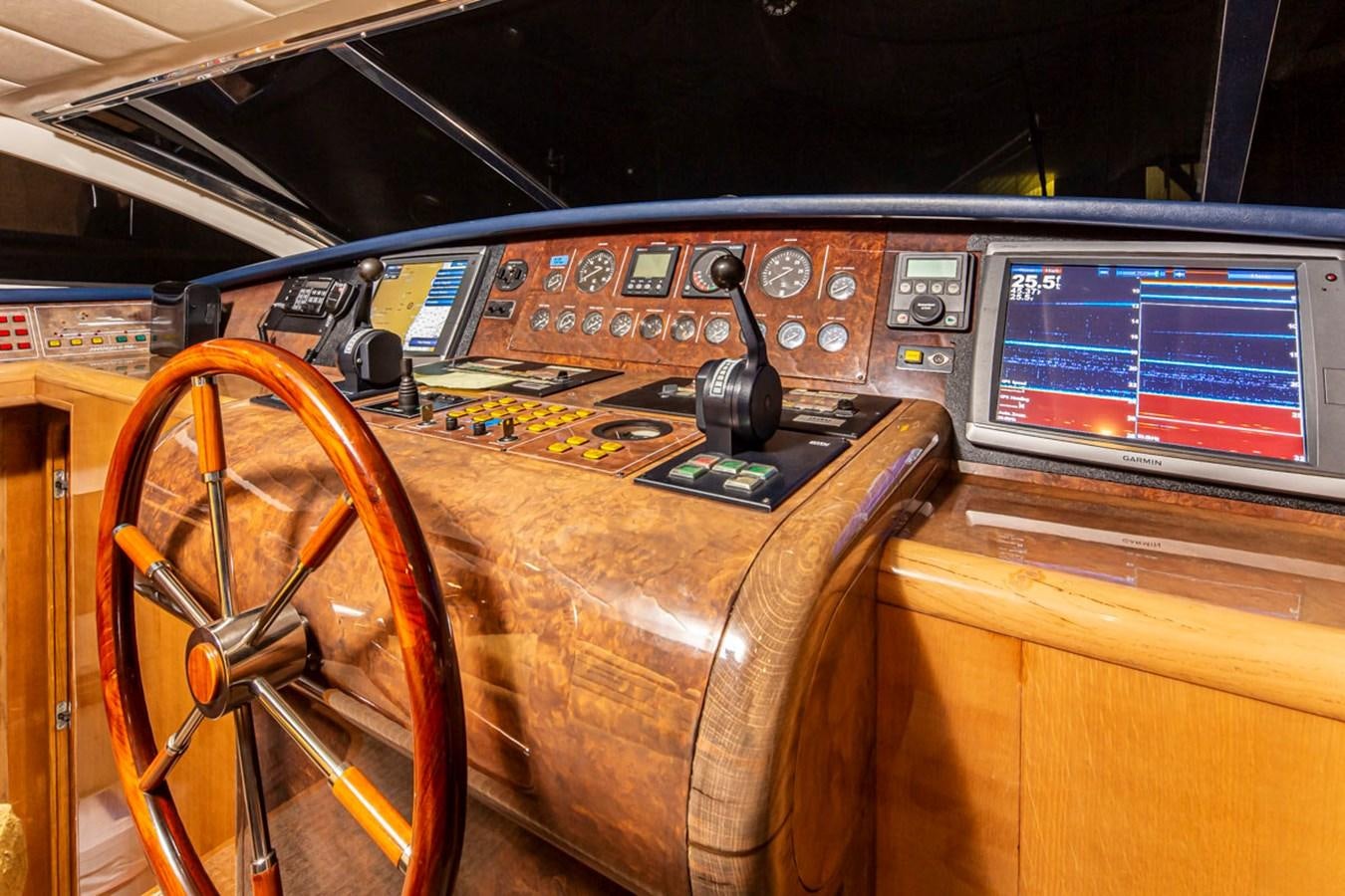 a wooden wheel in a room aboard WILD WAVES Yacht for Sale