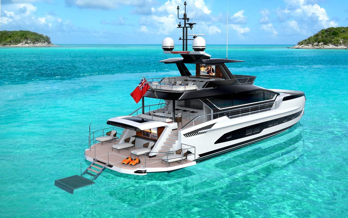 a boat on the water aboard DYNAMIQ GTM 90 BEACH CLUB Yacht for Sale