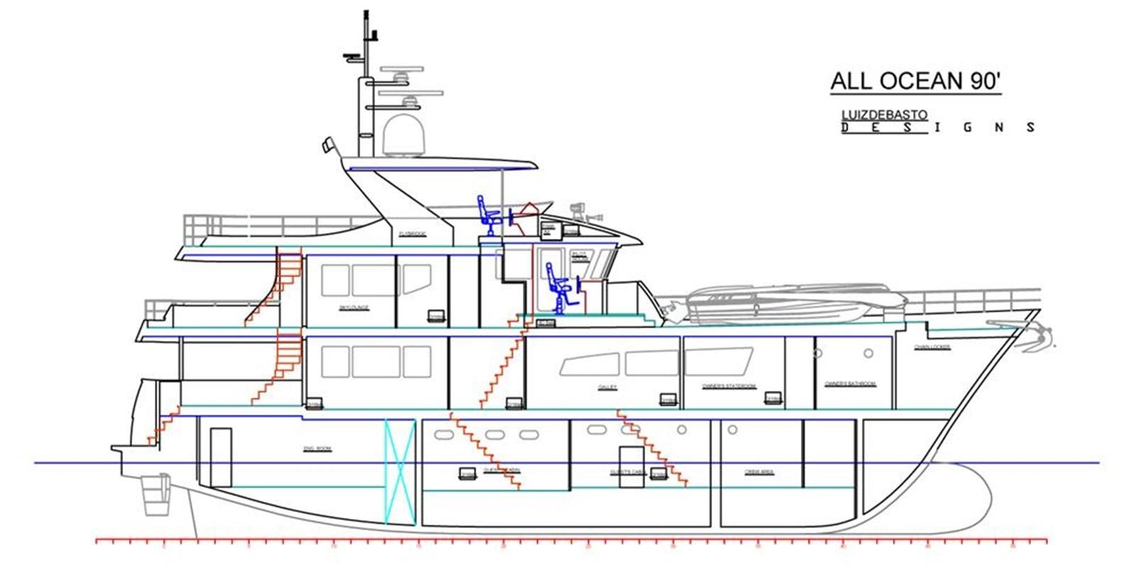 diagram, engineering drawing aboard ALL OCEAN YACHTS 90' STEEL Yacht for Sale