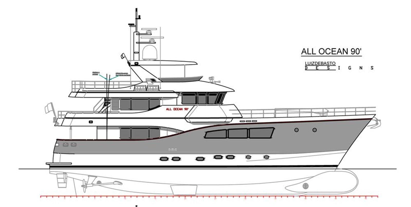 diagram, engineering drawing aboard ALL OCEAN YACHTS 90' STEEL Yacht for Sale