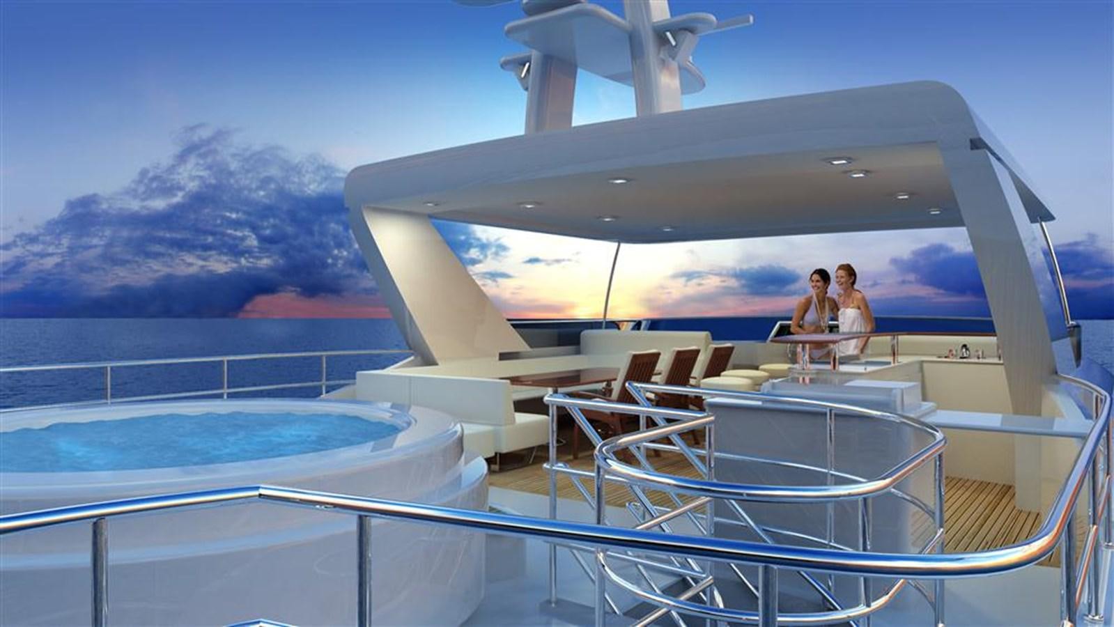 a couple sitting on a boat aboard ALL OCEAN YACHTS 90' STEEL Yacht for Sale