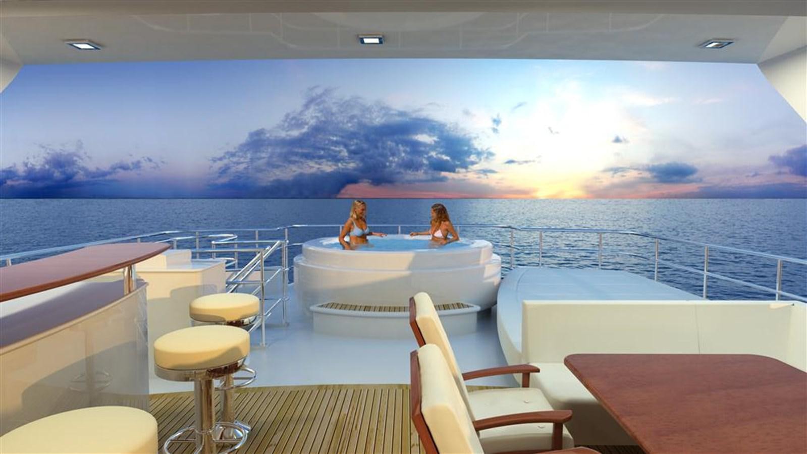 a couple of people sitting on a boat in the water aboard ALL OCEAN YACHTS 90' STEEL Yacht for Sale