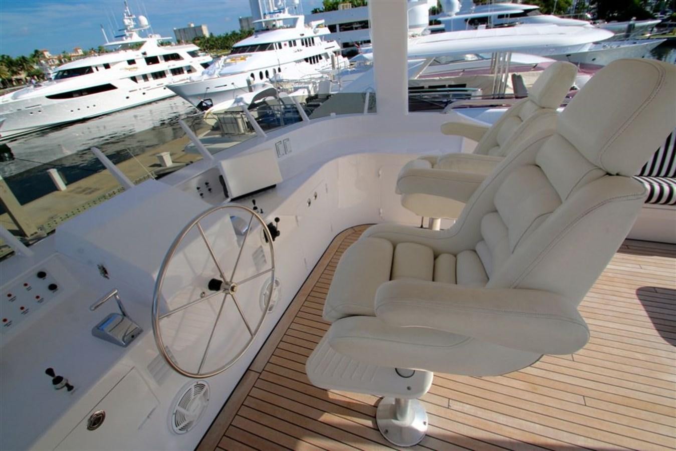 a clock on a railing overlooking a marina aboard ROSA Yacht for Sale