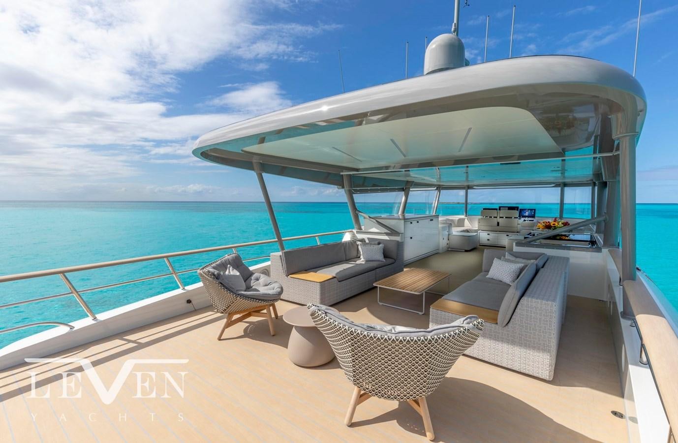 a boat on a deck aboard LEVEN 90 Yacht for Sale