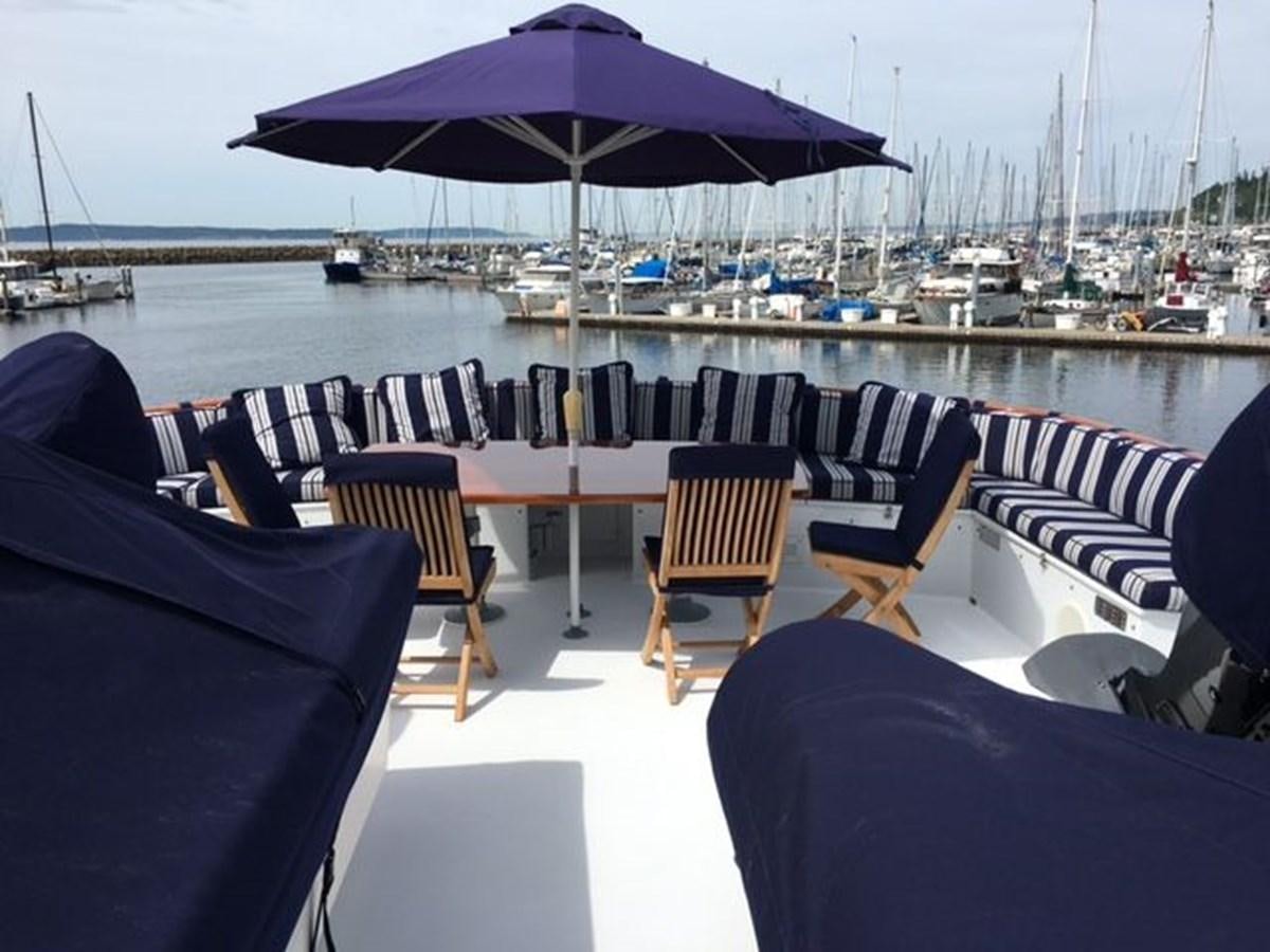a deck with chairs and umbrellas aboard ALEXIS Yacht for Sale