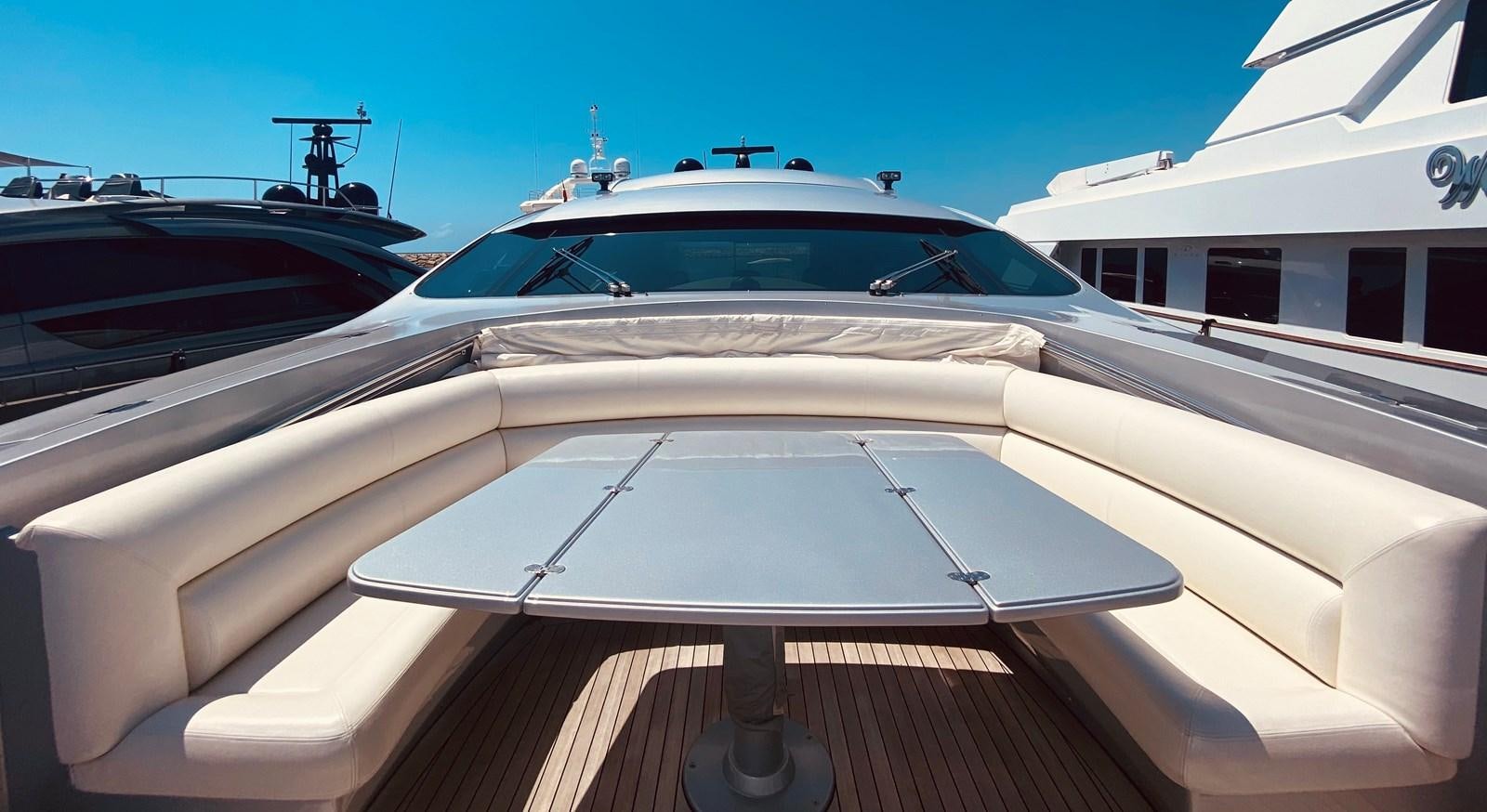 a white yacht on a dock aboard ROMPEMAR Yacht for Sale