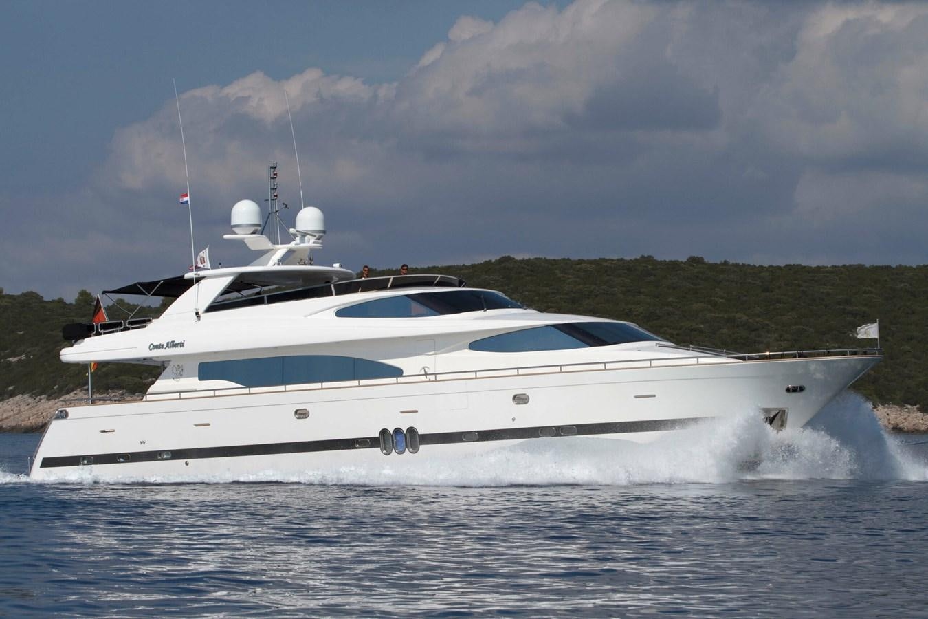 a white yacht on the water aboard CONTE ALBERTI Yacht for Sale