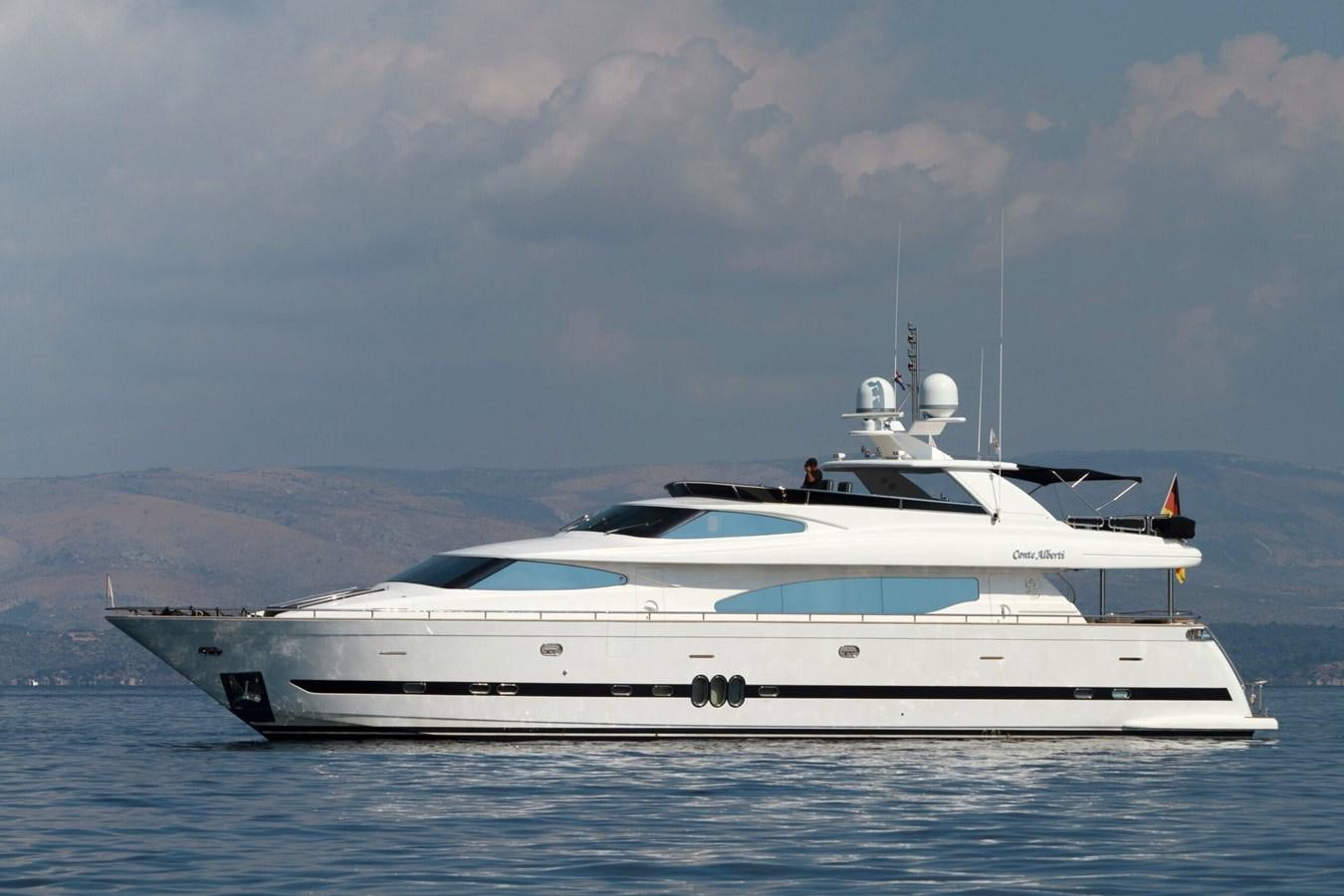a white yacht in the water aboard CONTE ALBERTI Yacht for Sale