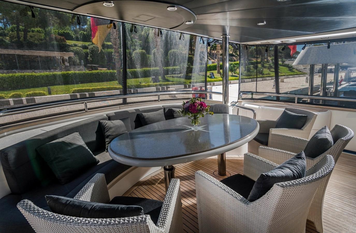 a room with a table and chairs aboard CONTE ALBERTI Yacht for Sale