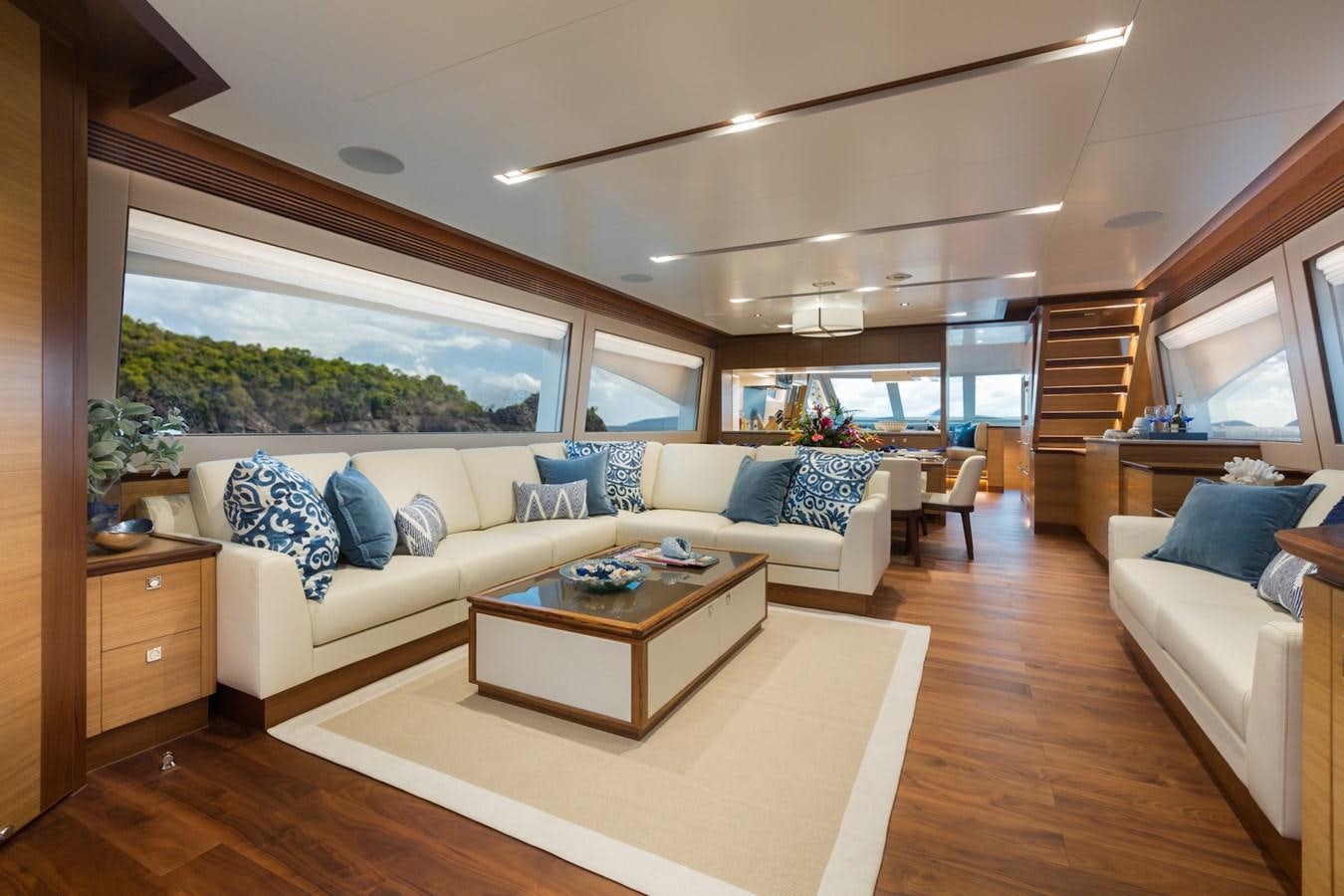 a living room with a large window aboard FD90  (NEW BOAT SPEC)  Yacht for Sale