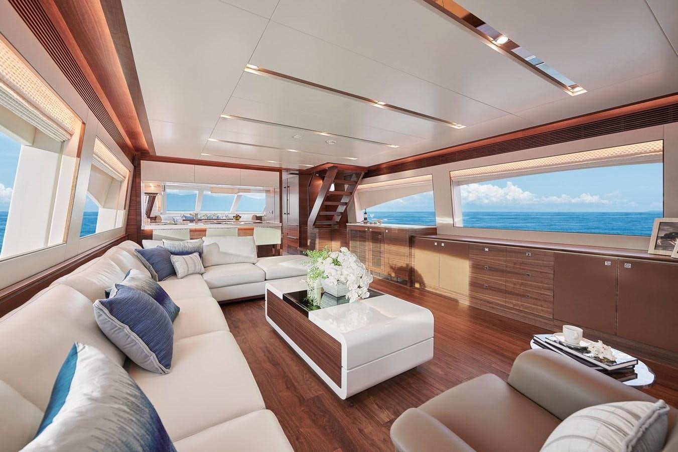 a living room with a large window aboard FD90  (NEW BOAT SPEC)  Yacht for Sale