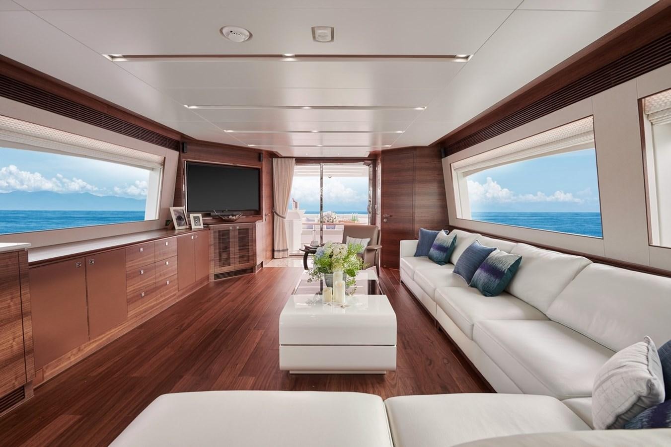 a living room with a large screen aboard FD90  (NEW BOAT SPEC)  Yacht for Sale