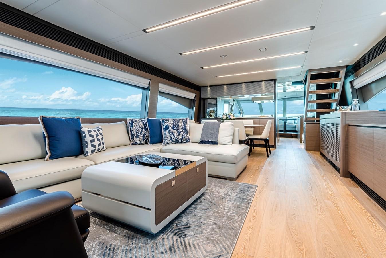 a living room with a large window aboard FD90  (NEW BOAT SPEC)  Yacht for Sale