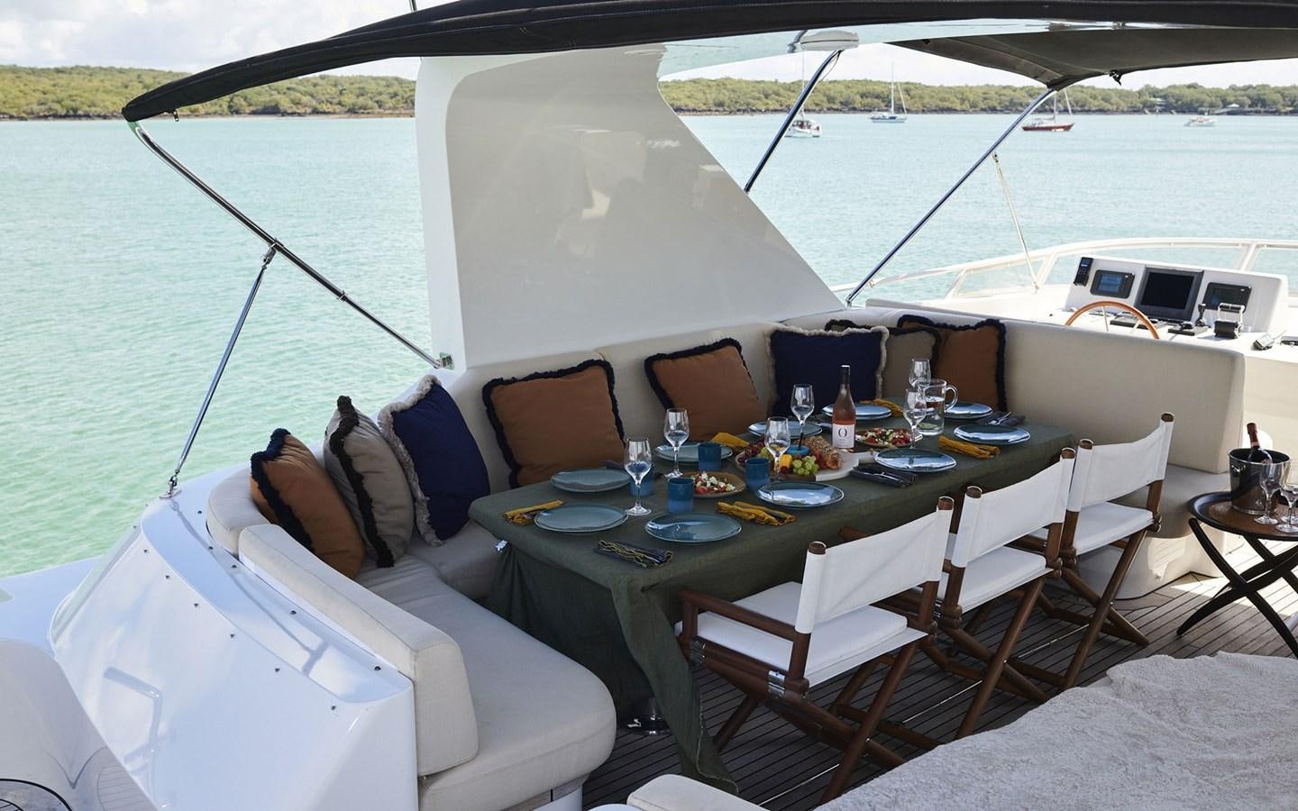 a table with a plate and chairs on it aboard WILLOW Yacht for Sale