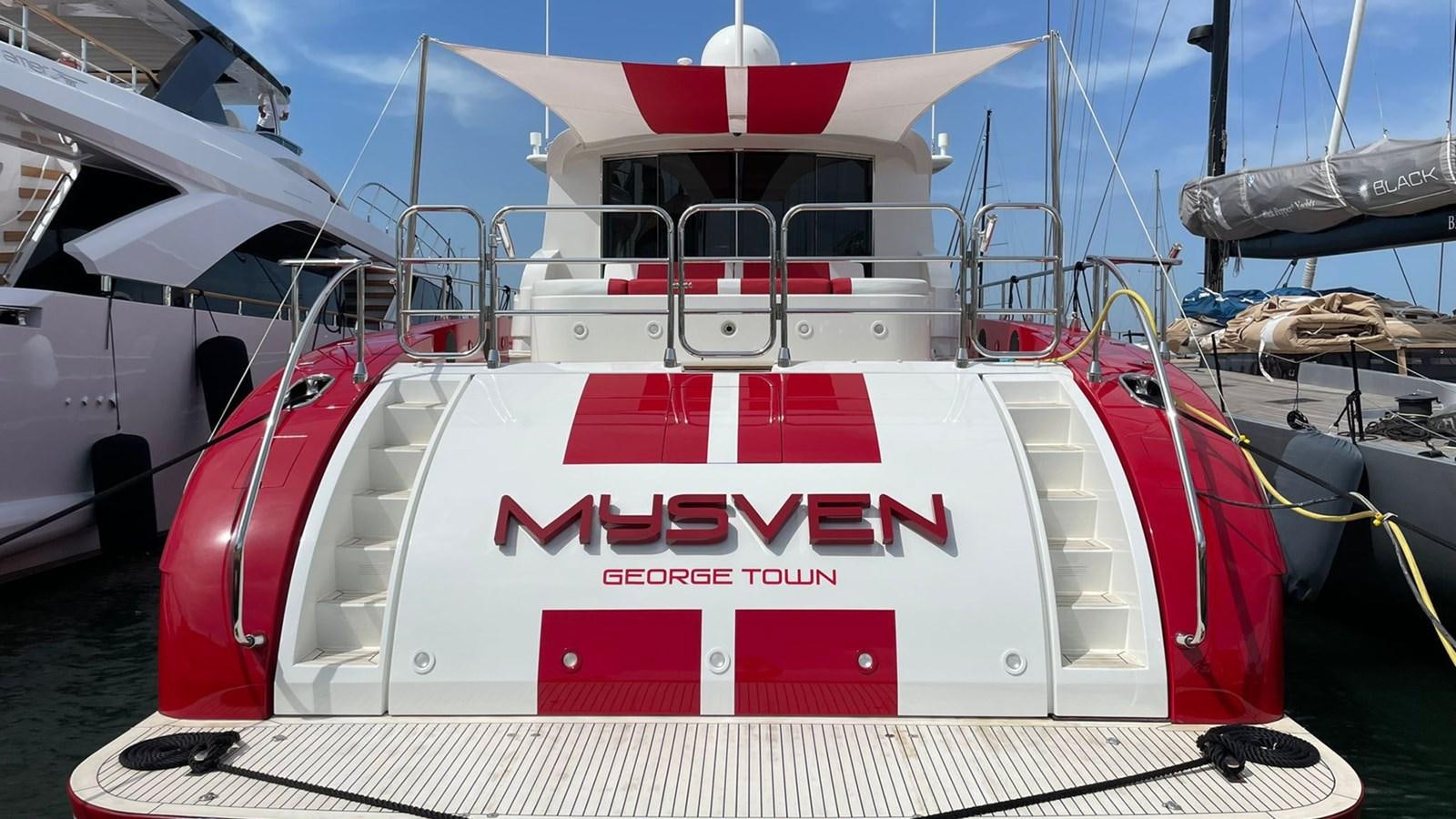 a boat with a red and white stripe aboard MYSVEN Yacht for Sale
