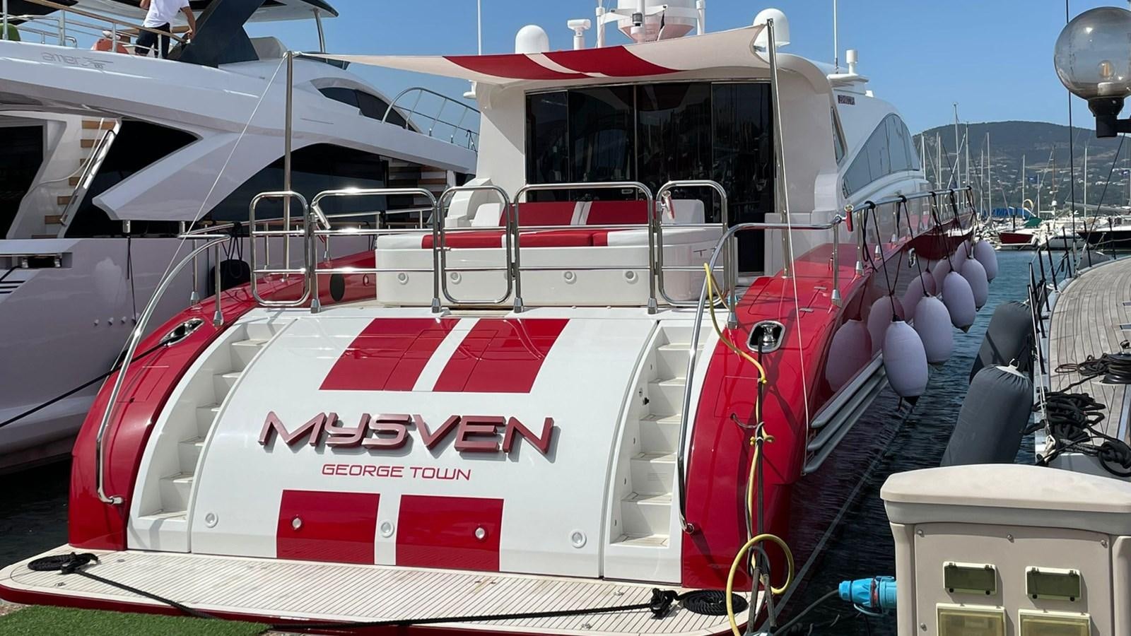 a boat on a trailer aboard MYSVEN Yacht for Sale