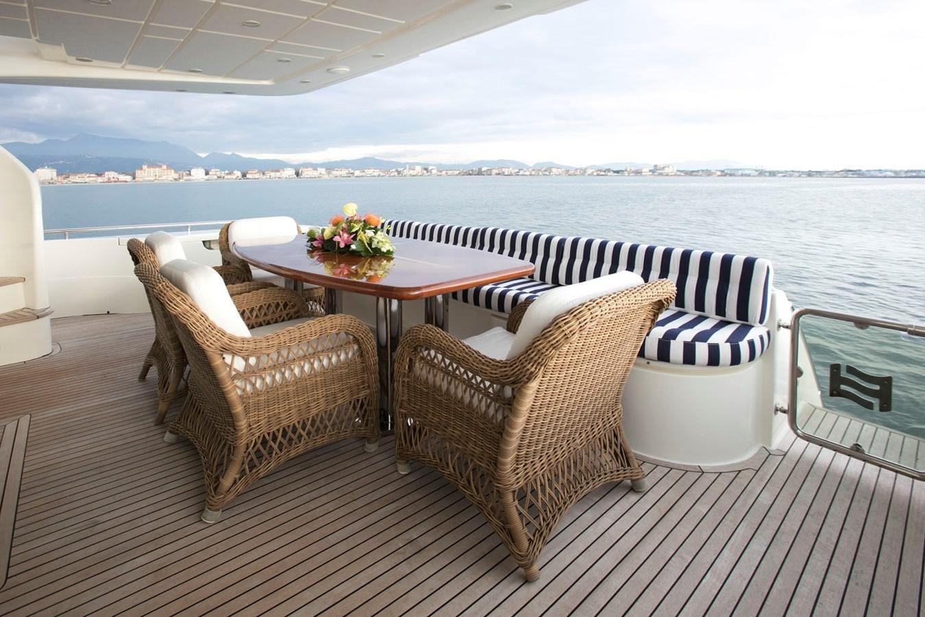 a table and chairs on a deck aboard LADY VICTORIA Yacht for Sale