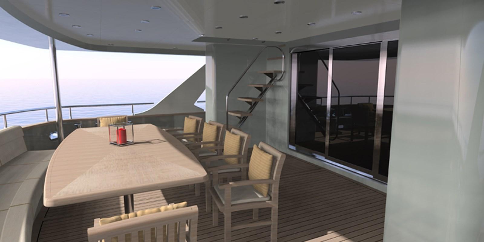 a room with a table and chairs aboard NAVETTA 656 Yacht for Sale