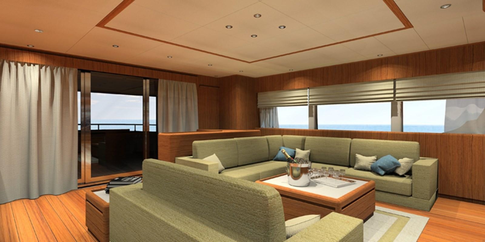 a living room with a couch and a coffee table aboard NAVETTA 656 Yacht for Sale