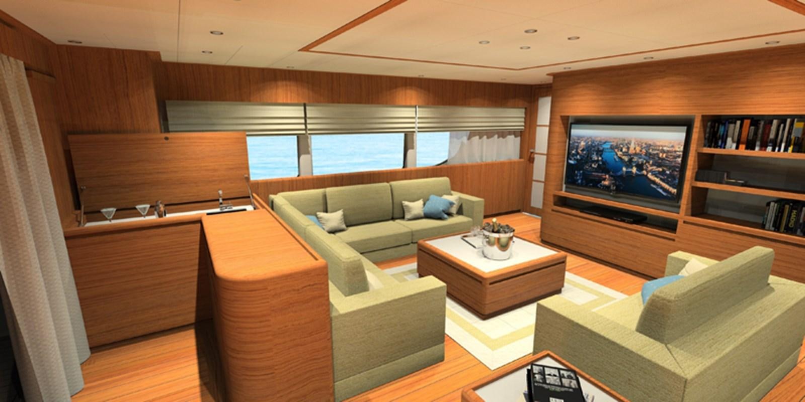 a living room with a couch and a tv aboard NAVETTA 656 Yacht for Sale