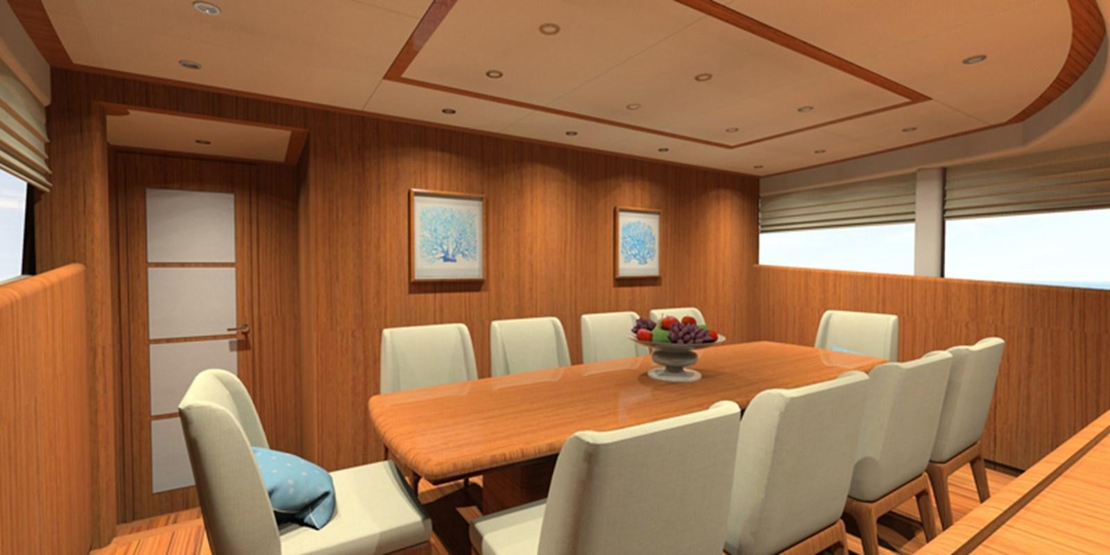 a room with a table and chairs aboard NAVETTA 656 Yacht for Sale