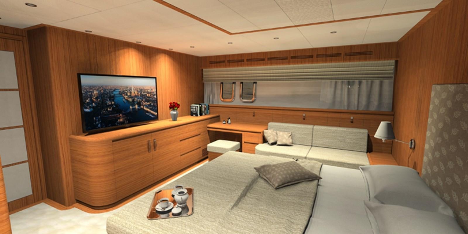 a living room with a couch and a tv aboard NAVETTA 656 Yacht for Sale