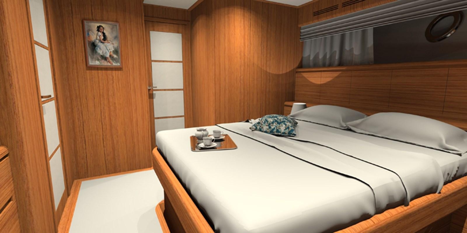 a bed with a white sheet aboard NAVETTA 656 Yacht for Sale