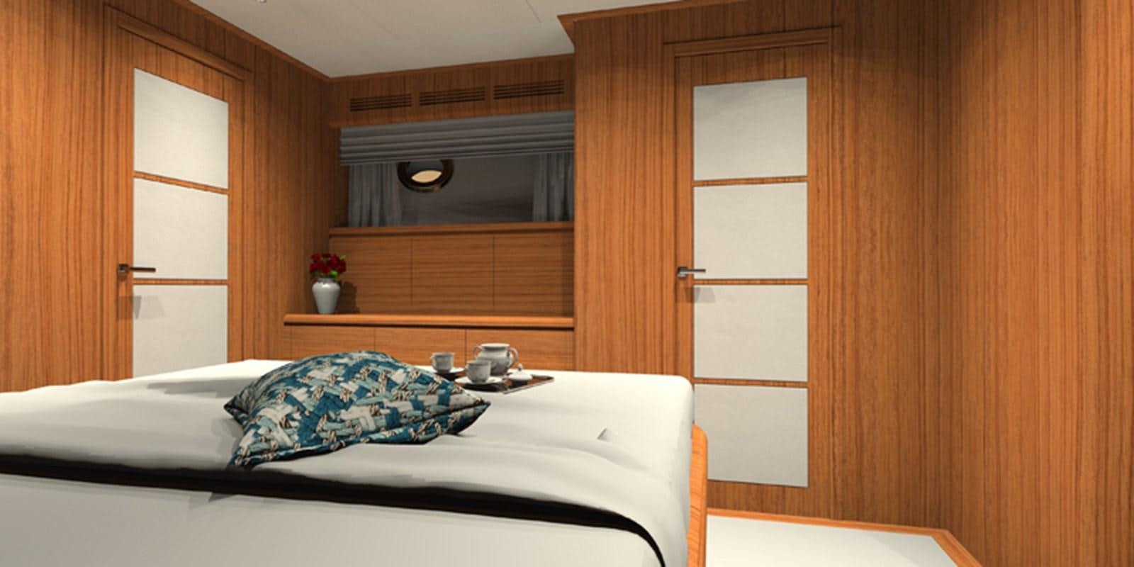 a bed in a room aboard NAVETTA 656 Yacht for Sale