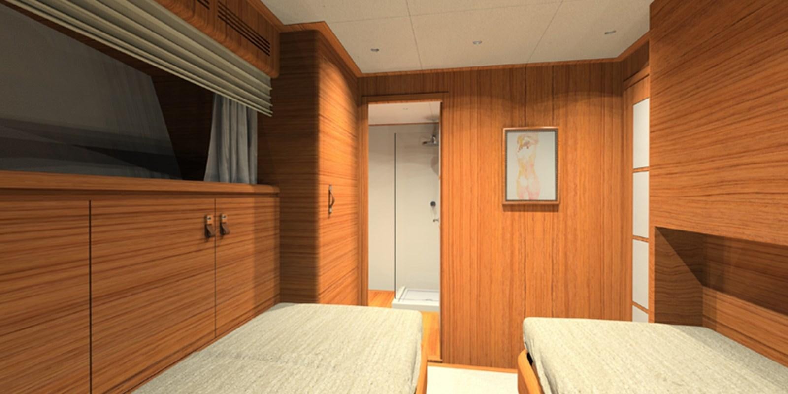 a room with a bed and a table aboard NAVETTA 656 Yacht for Sale