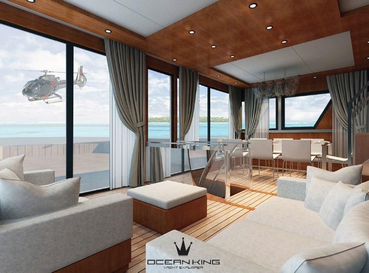 a room with a large window and a view of the ocean aboard NAUCRATES 88 Yacht for Sale