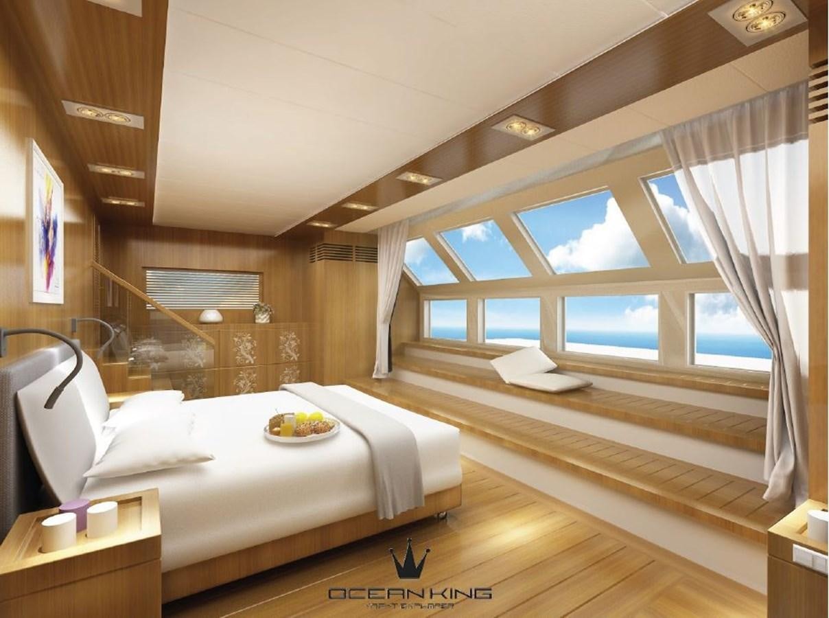 a room with a bed and a window aboard NAUCRATES 88 Yacht for Sale