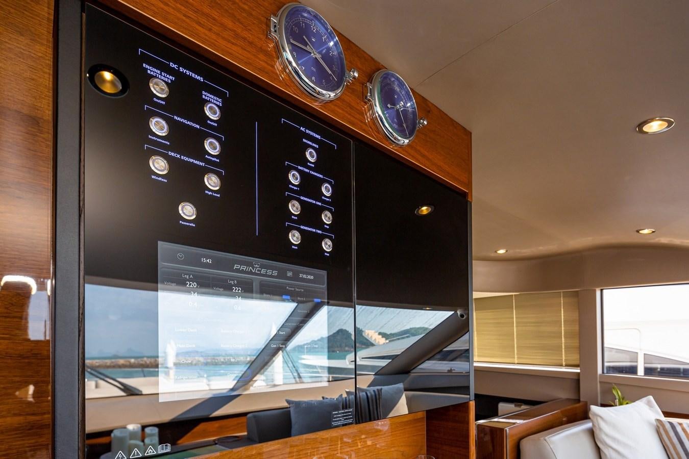 a black screen with a blue ball on it aboard OCEAN Yacht for Sale