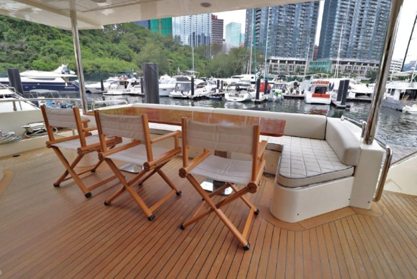 a group of chairs on a deck overlooking a marina aboard AZIMUT AZ 85/124 Yacht for Sale