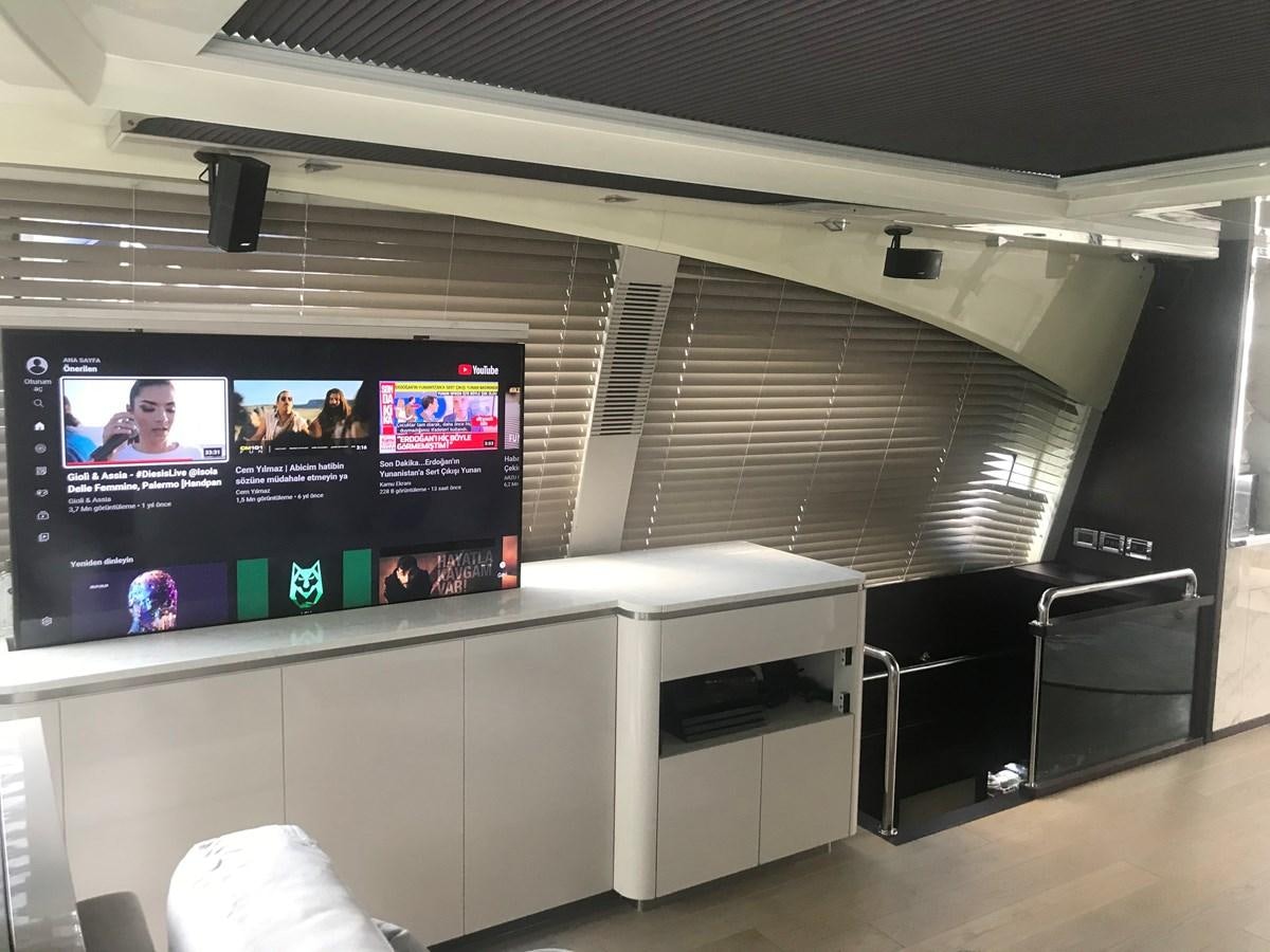 a room with a large screen aboard PATRIOT Yacht for Sale